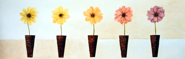 Pintura de flores e vasos 