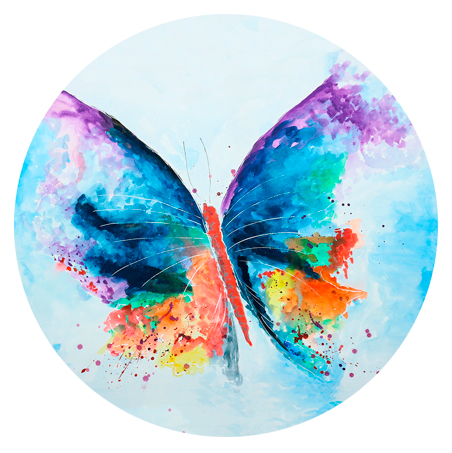 Uma obra de arte que nos lembra a beleza e a fragilidade da vida a borboleta azul com bastidor redonda.