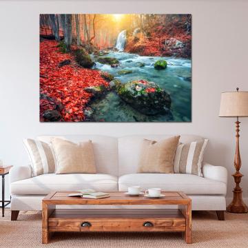 Pintura de paisagem de floresta com rio