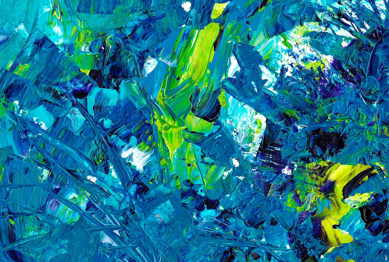 Pintura abstrata em verde e azul