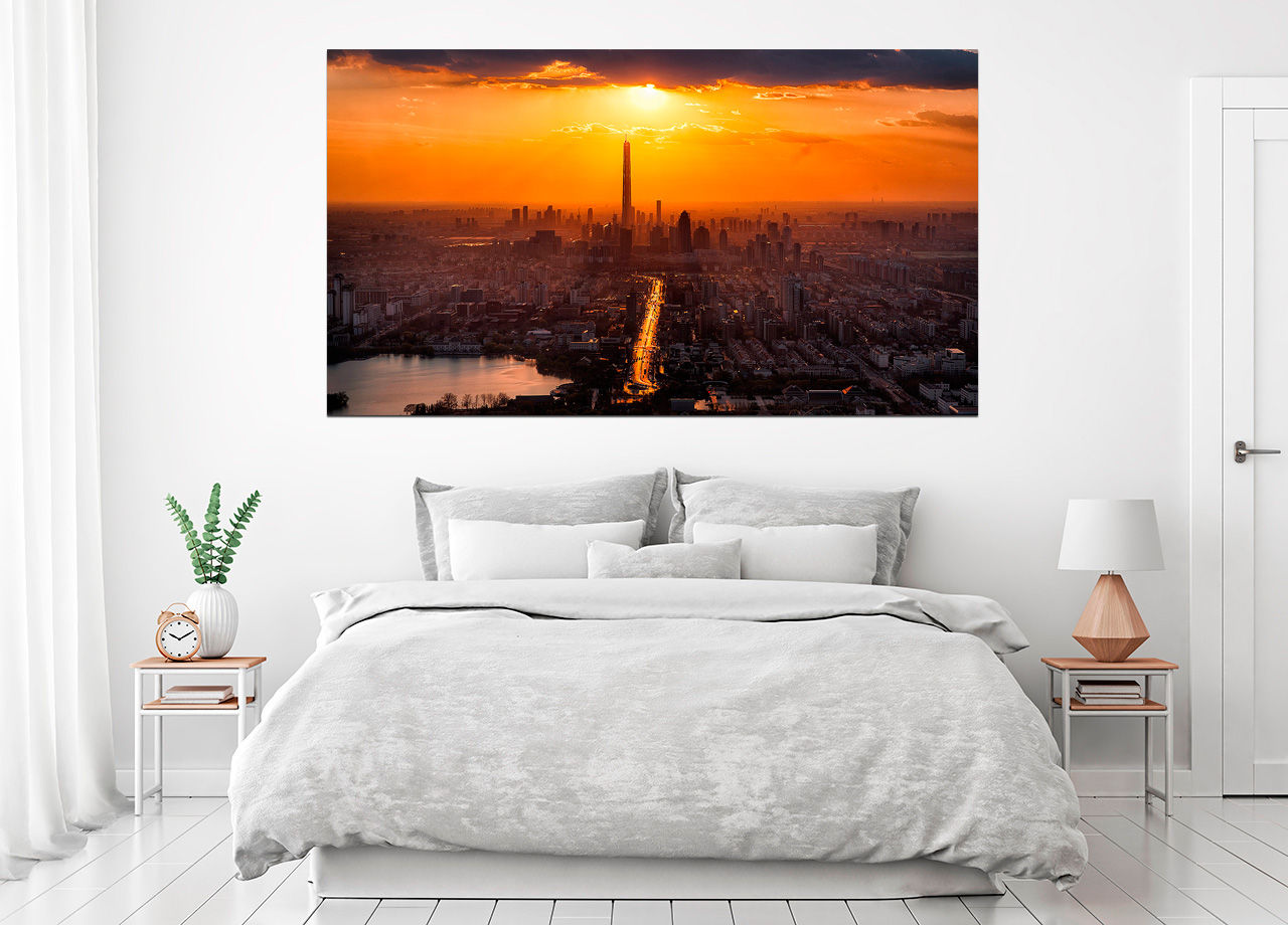Pintura do nascer do sol na cidade