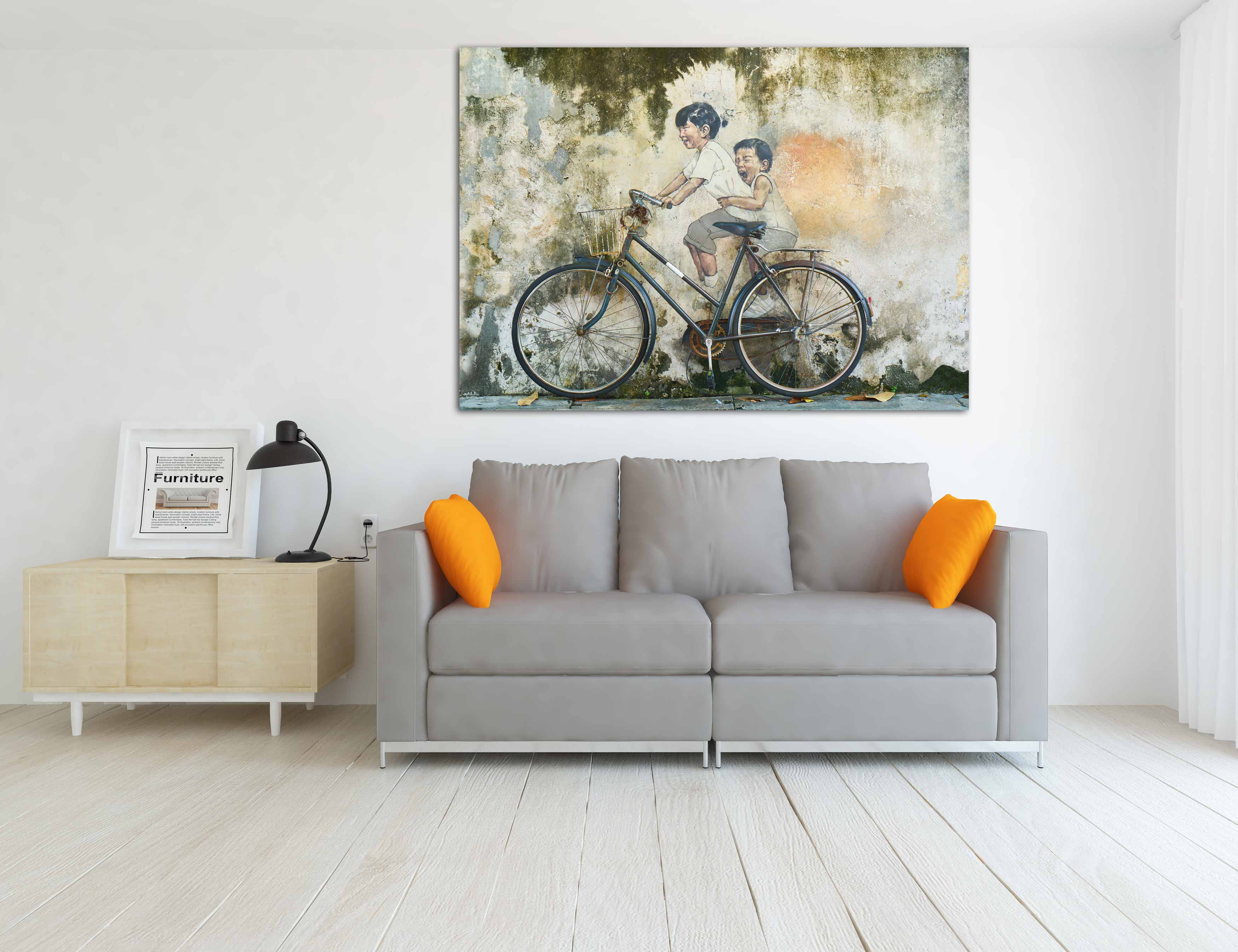 Pintura de bicicleta em mural