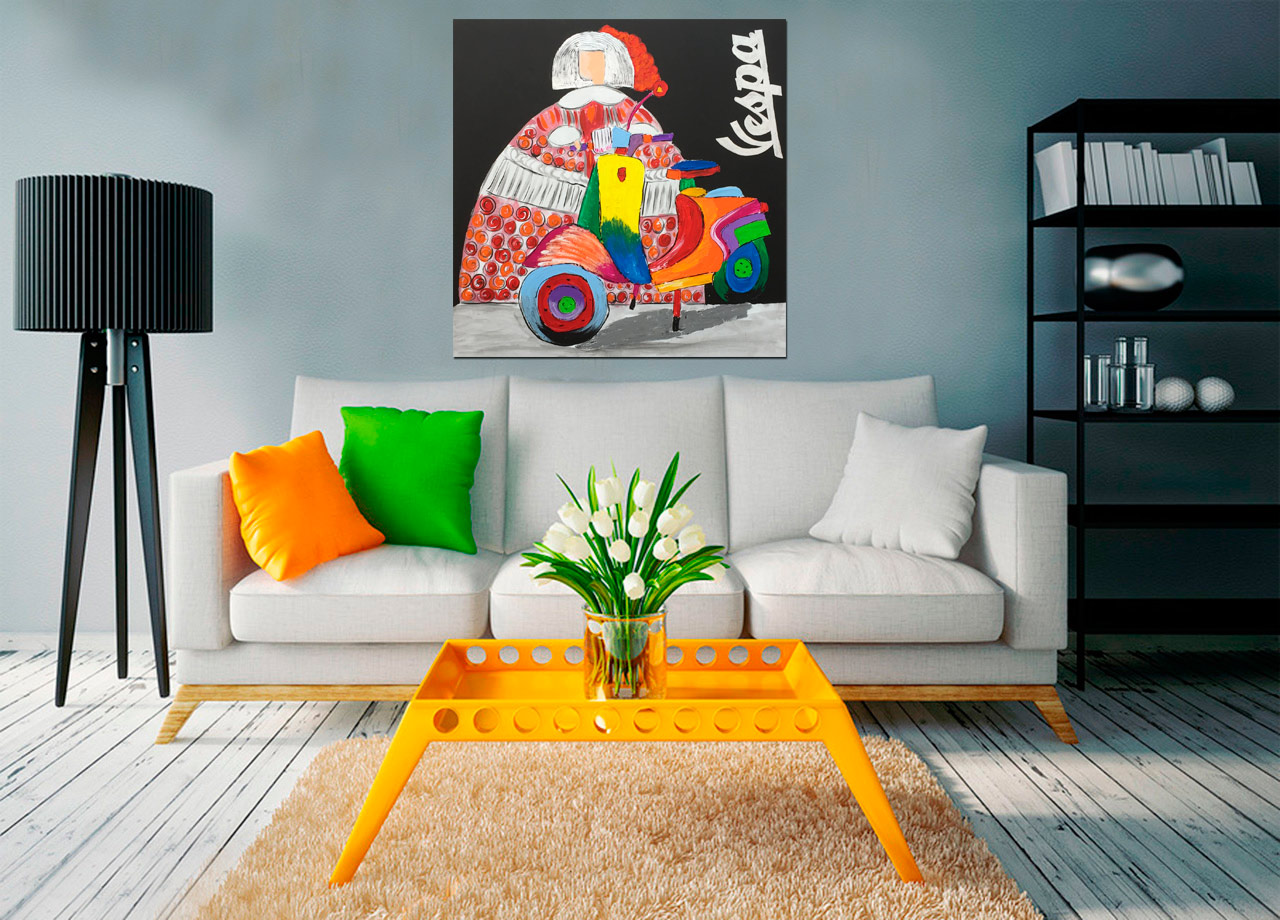 Quadro menina vermelha com vespa