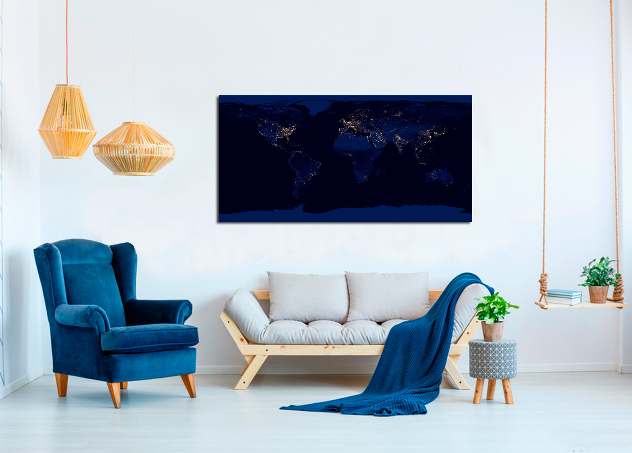 Pintura de mapa-múndi azul