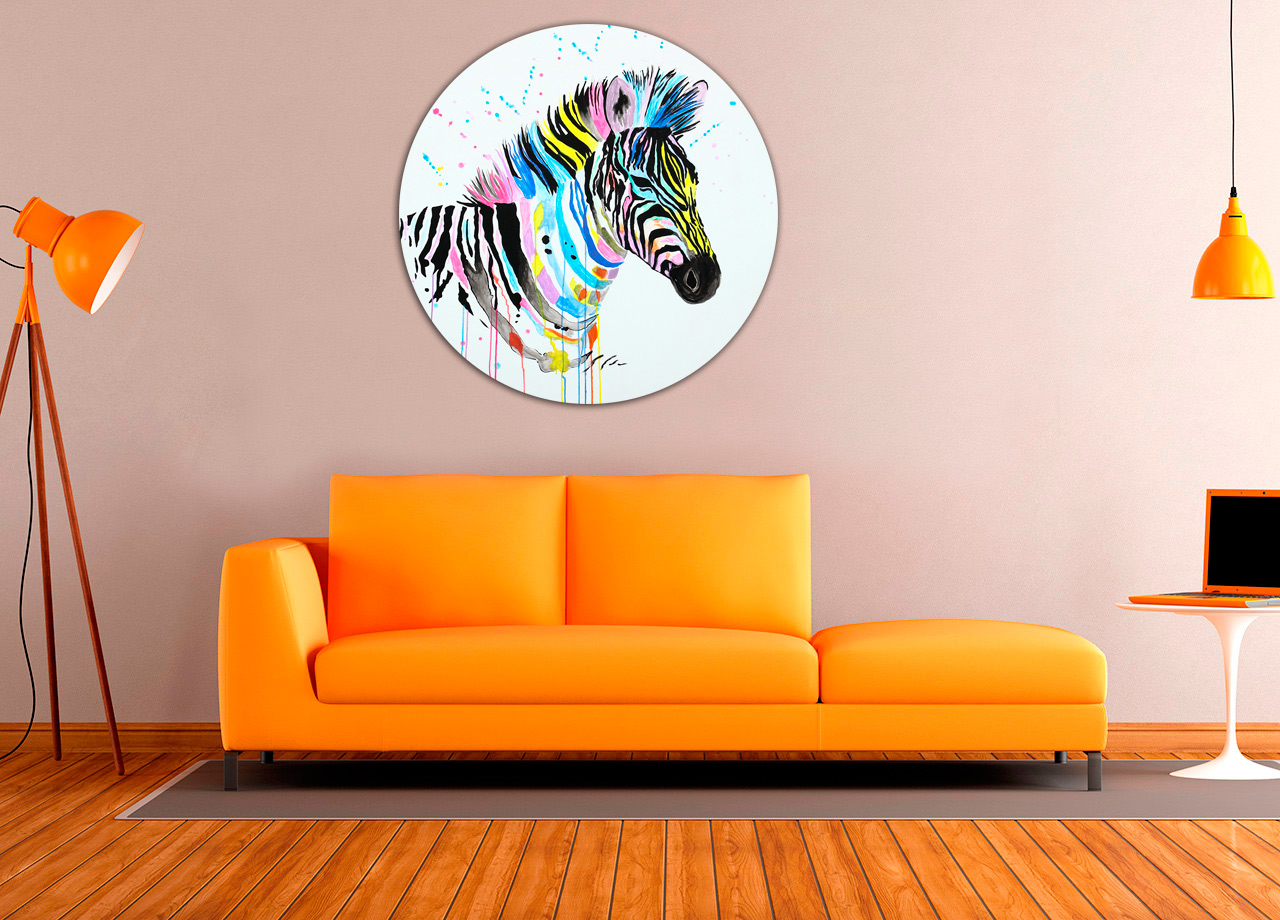 Quadro redonda de zebra colorida