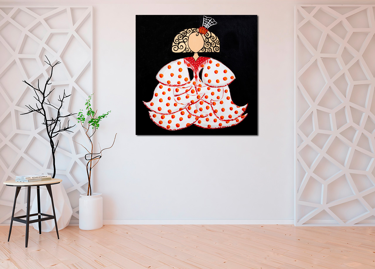 Pintura de menina flamenca vermelha