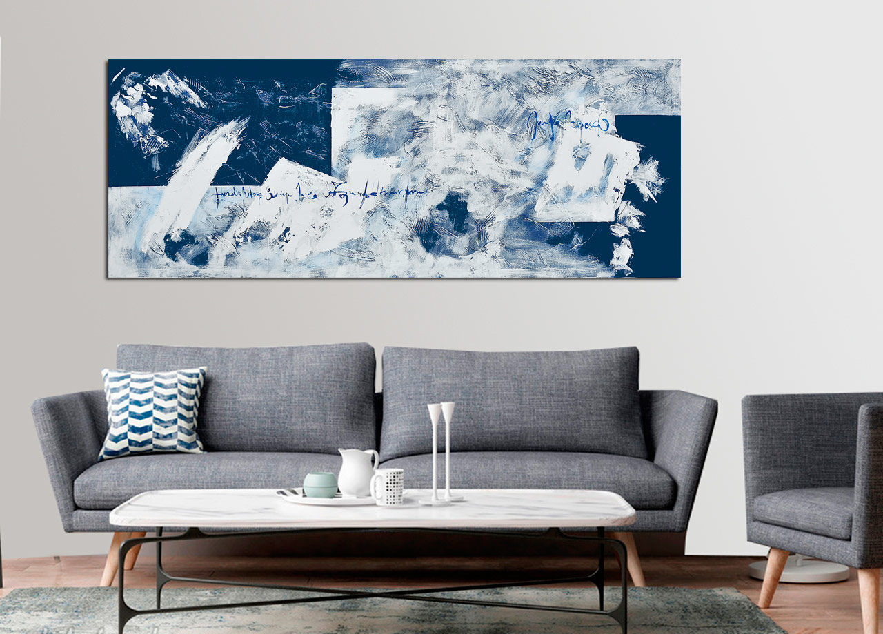 Pintura abstrata em azul e branco