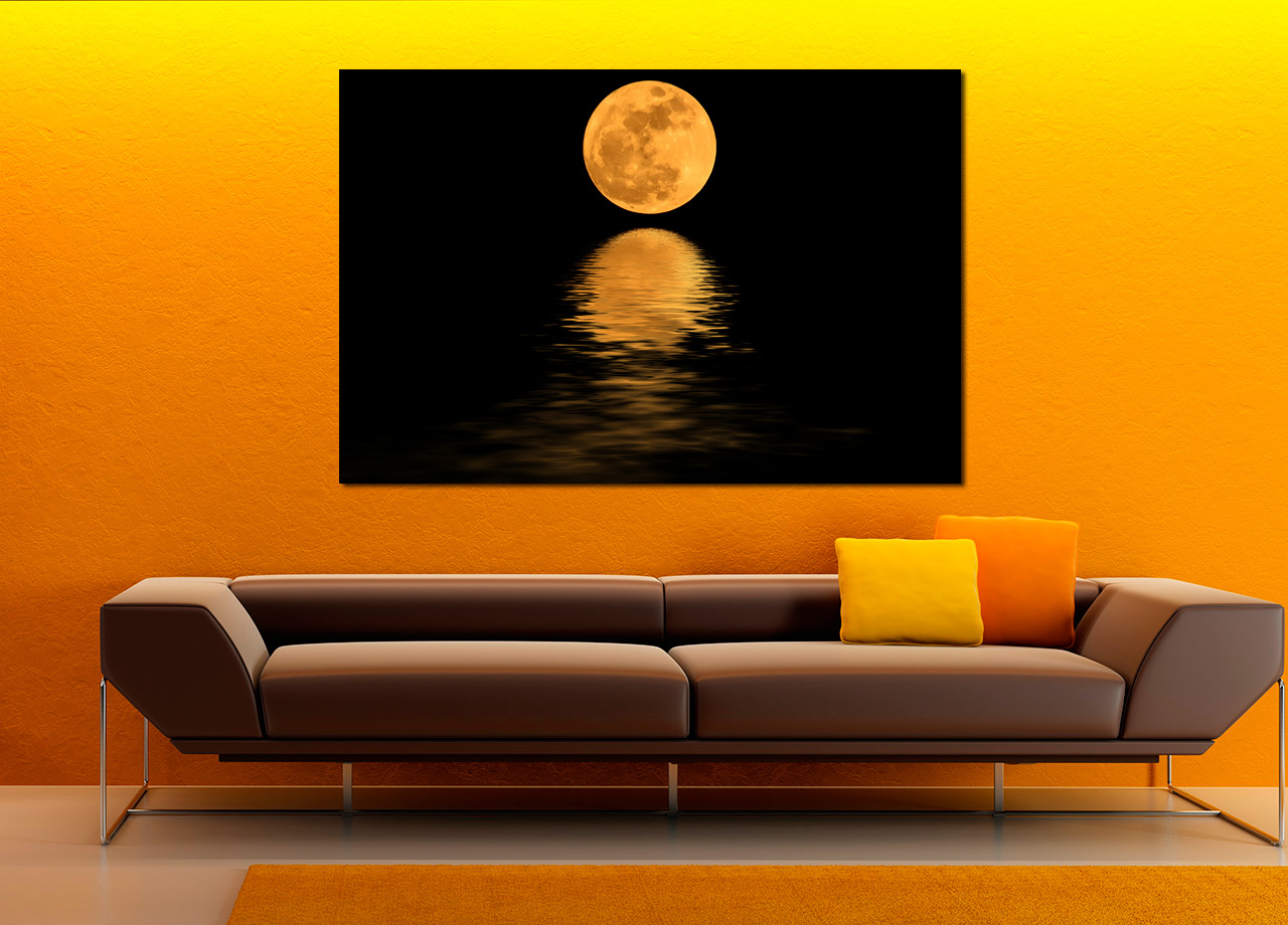 Pintura reflexo da lua no mar