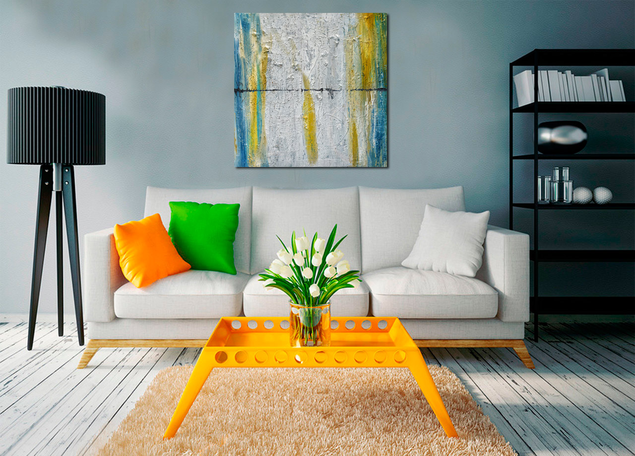 Pintura abstrata turquesa ocre