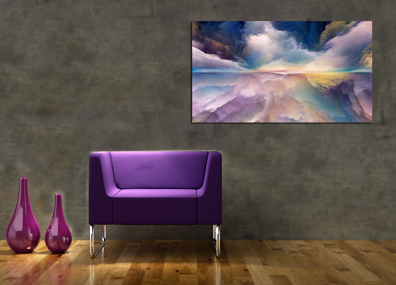 Pintura abstrata de nuvens lilás 