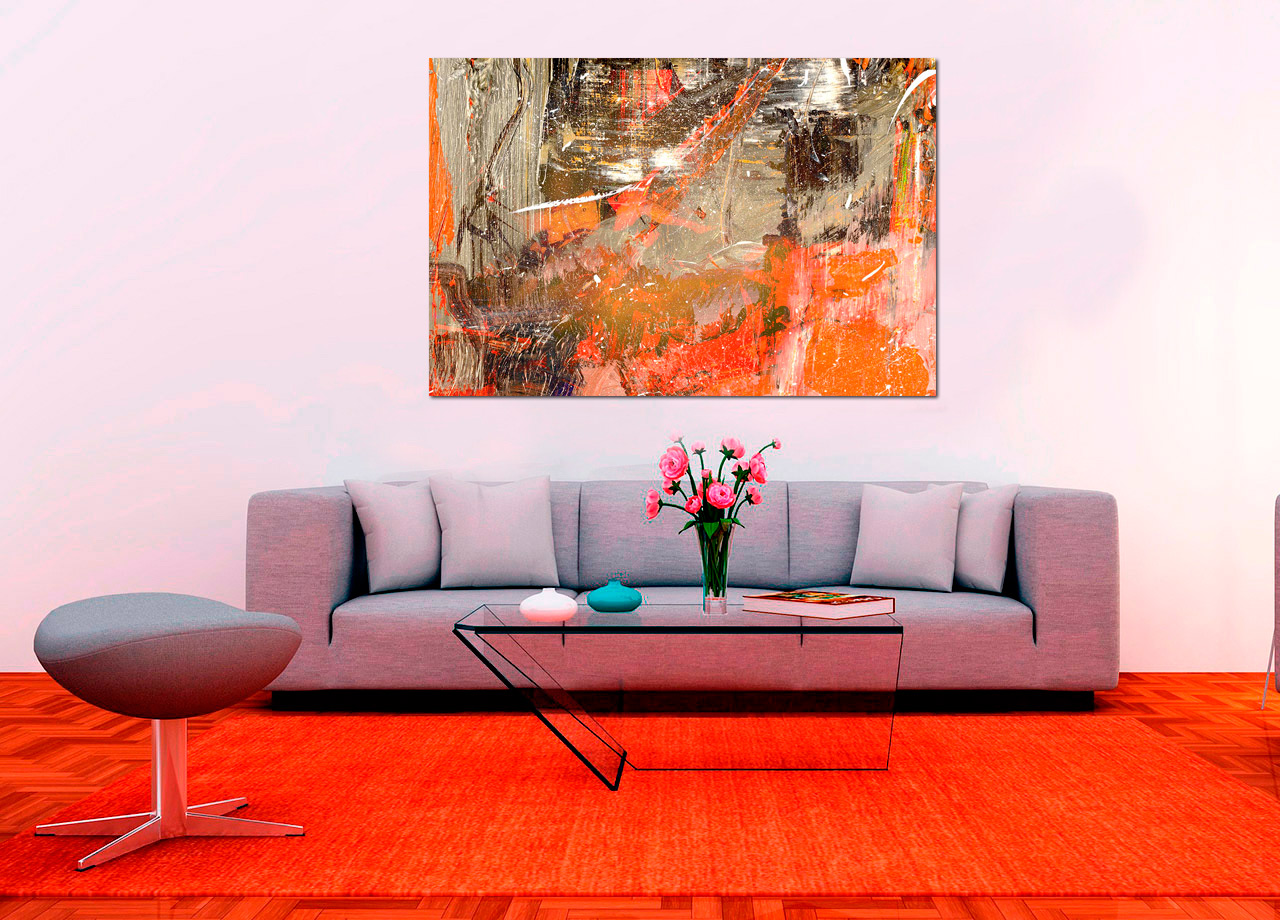 Pintura abstrata cinza laranja