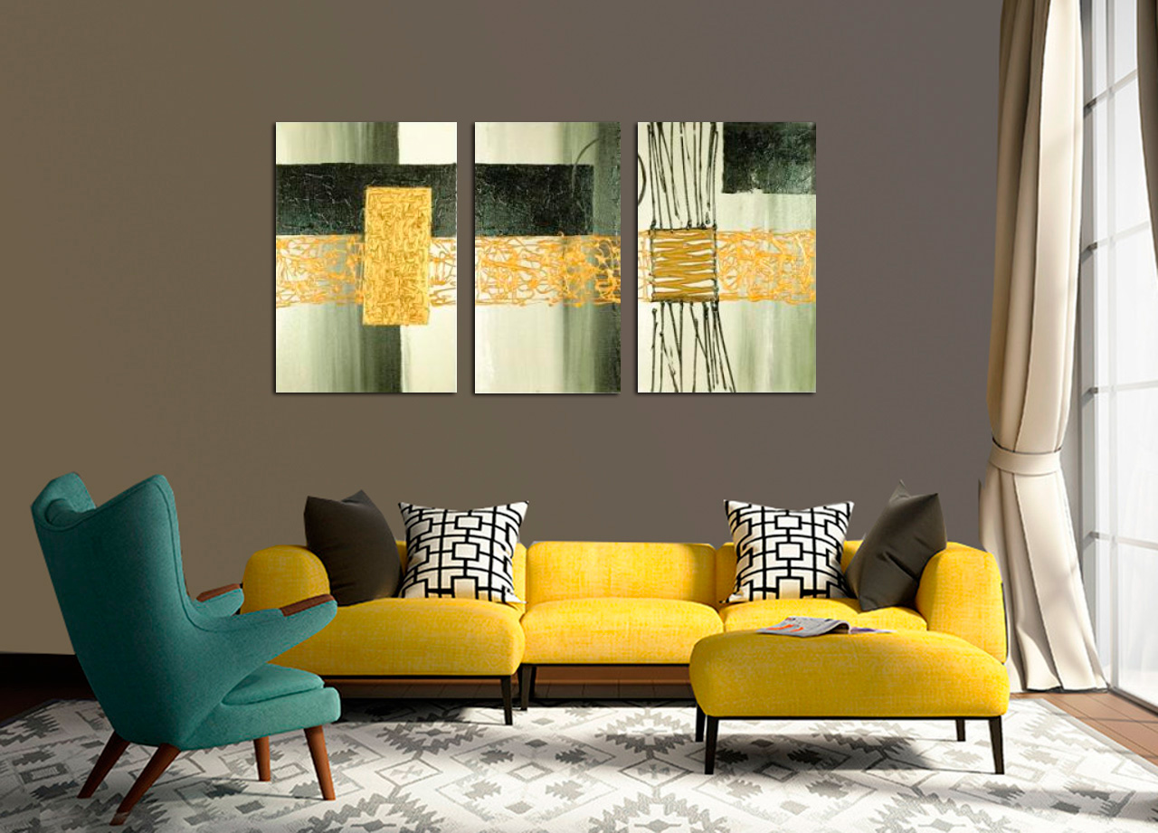 Pintura abstrata de tríptico