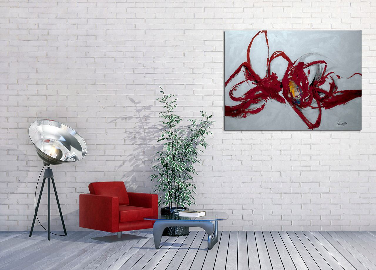 Pintura abstrata com traços vermelhos