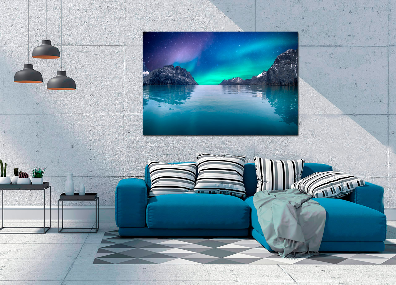 Pintura de paisagem com Aurora Borealis