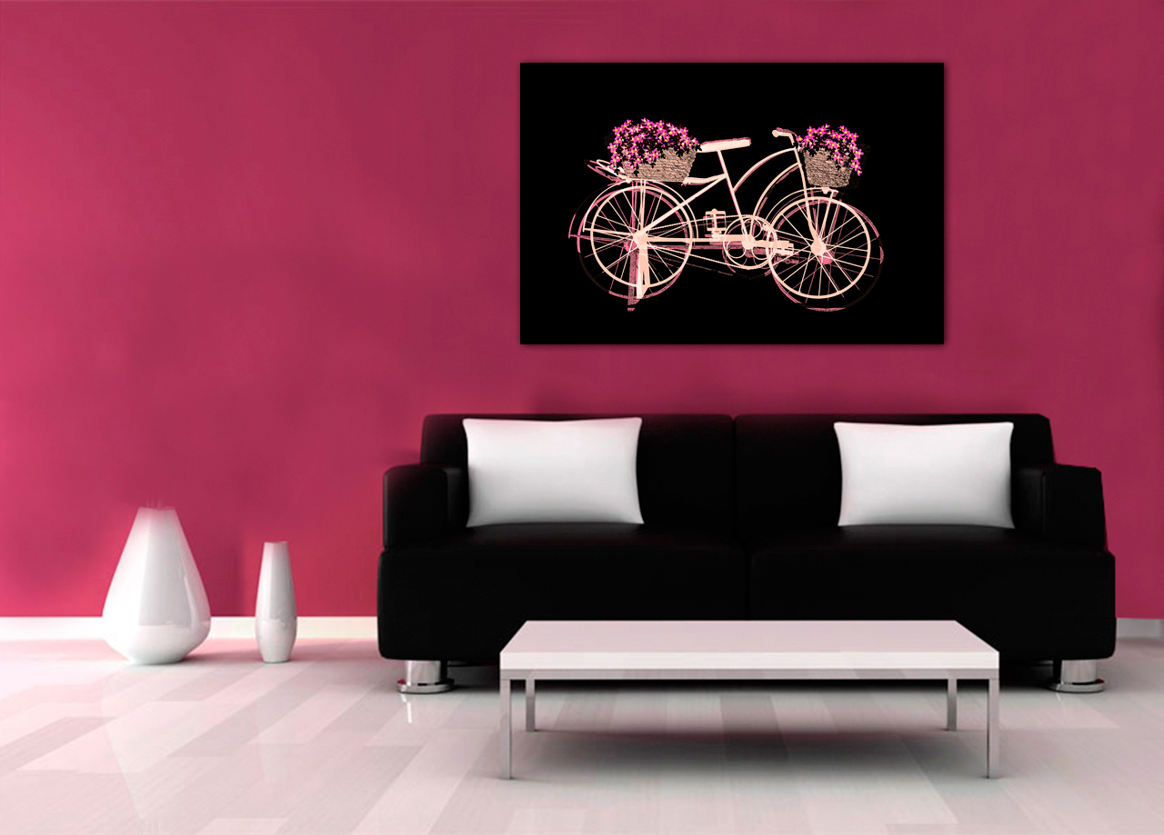 Quadro de bicicleta preto e rosa