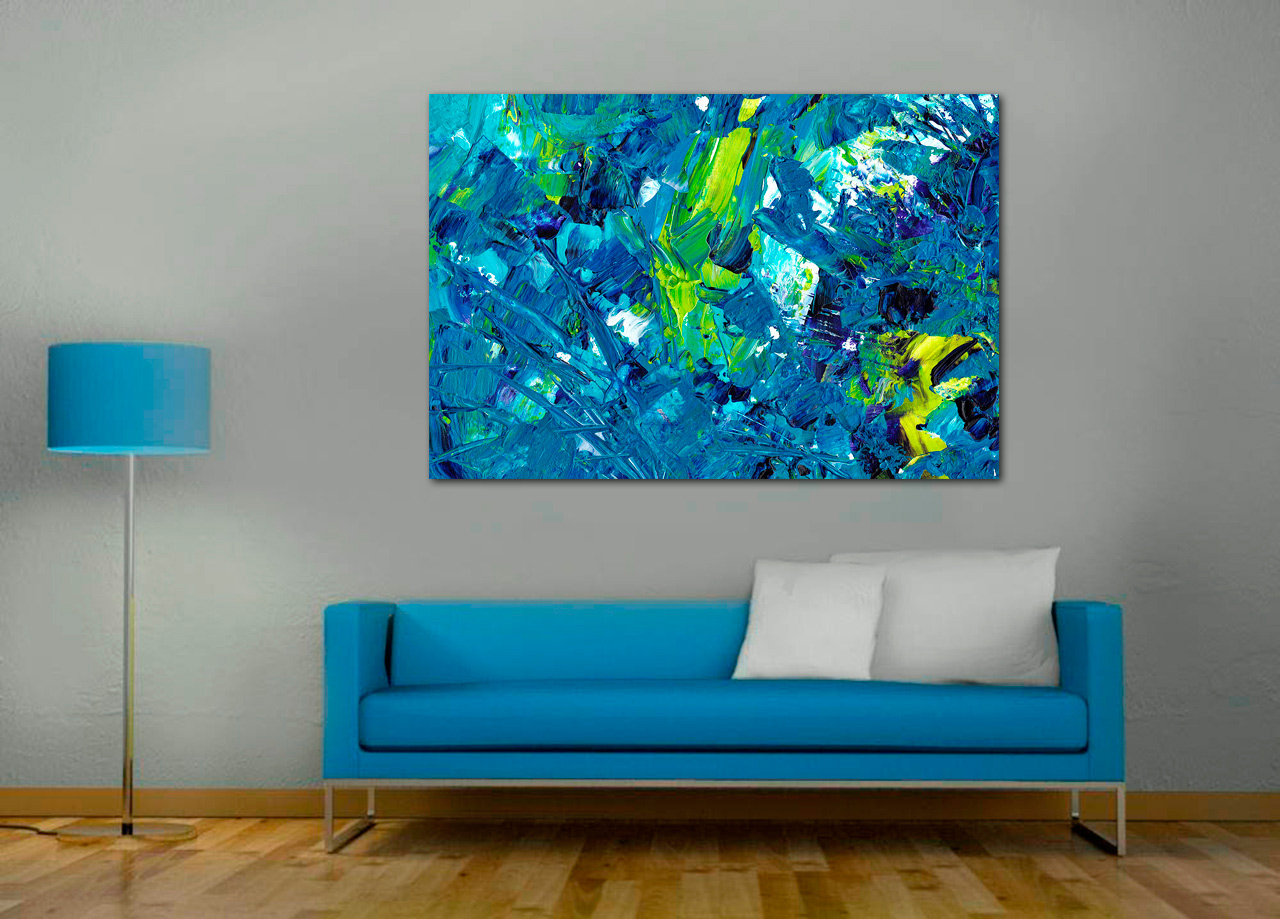 Pintura abstrata em verde e azul