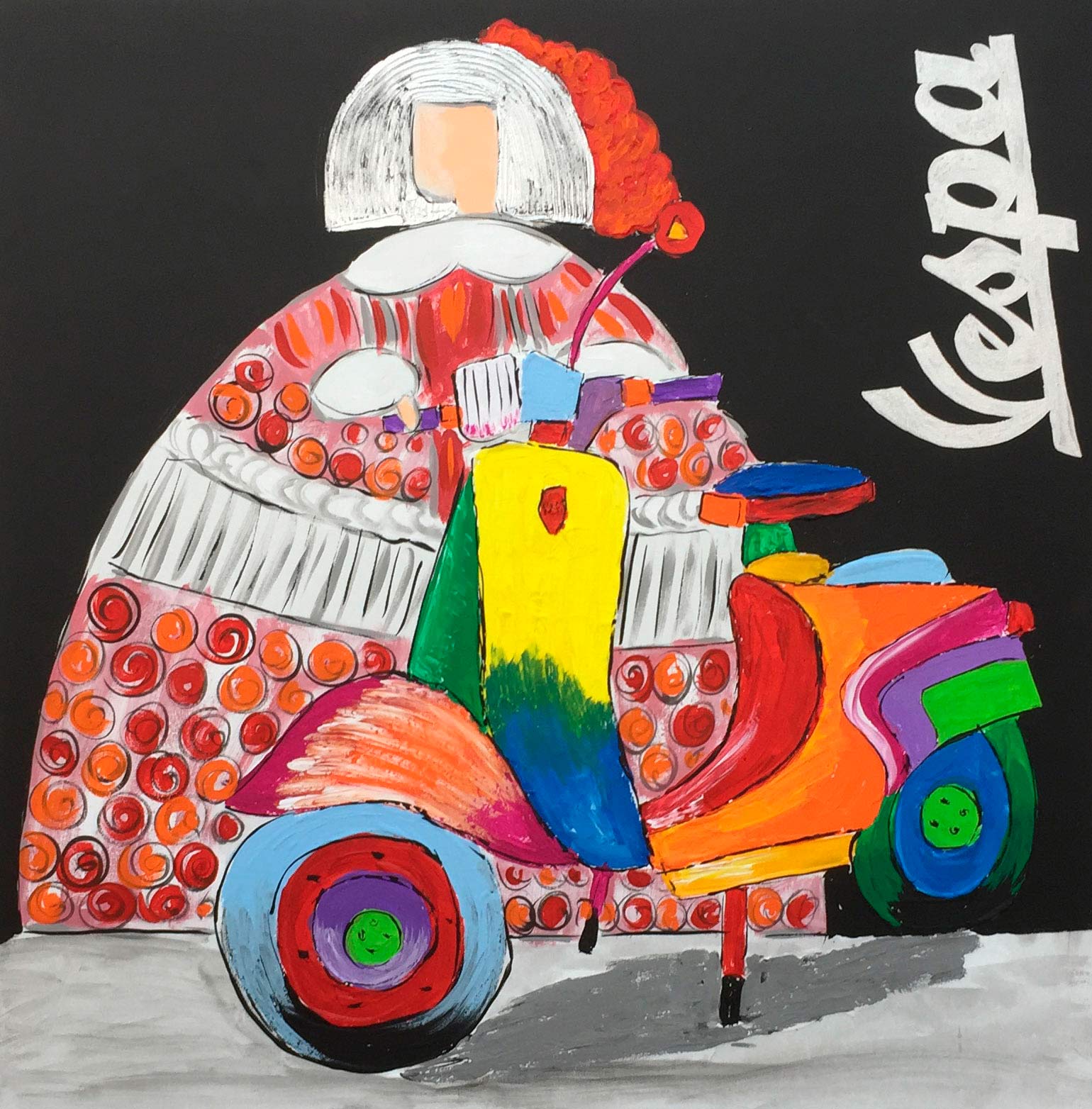 Quadro menina vermelha com vespa