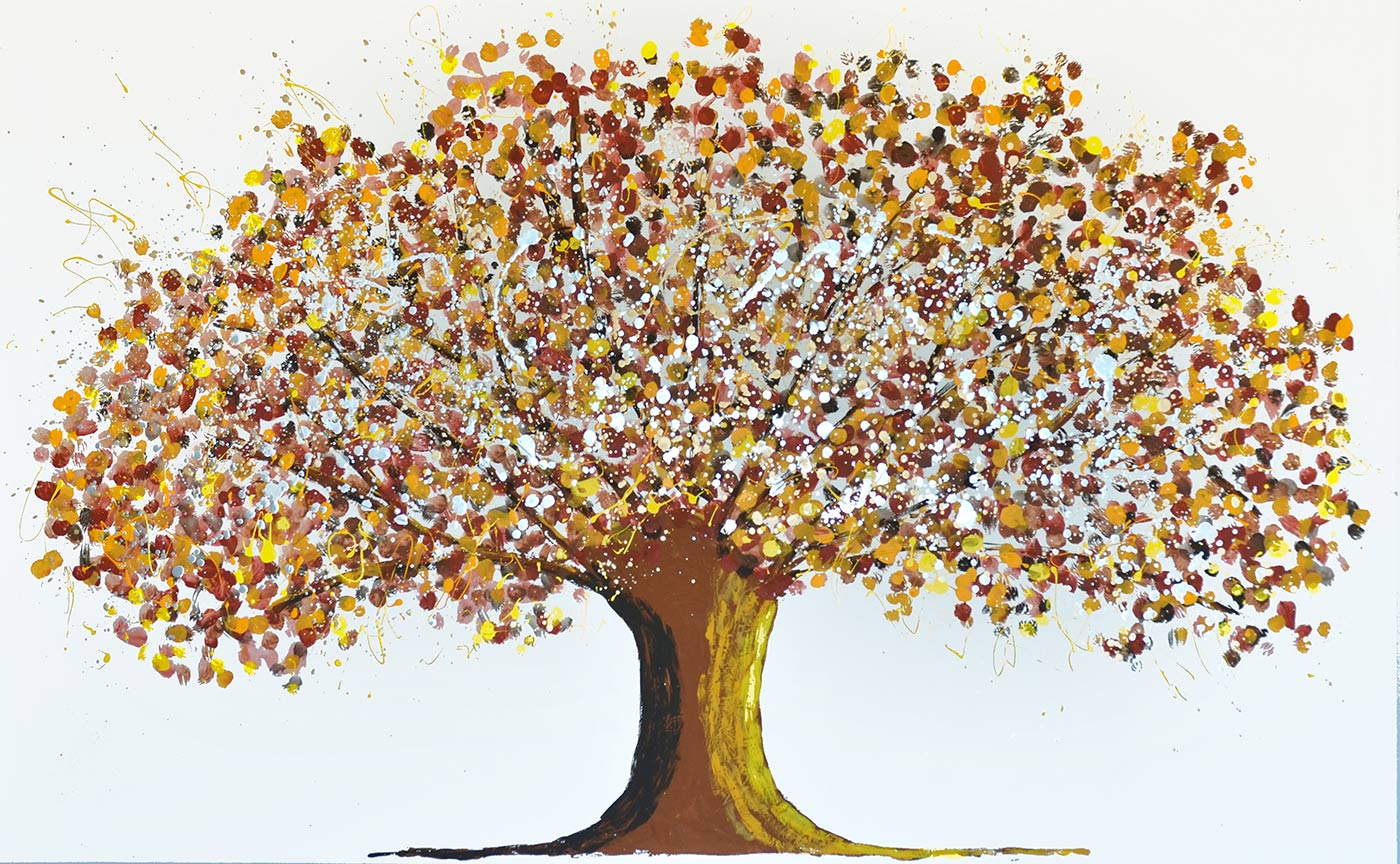 Pintura de árvore e flores outono