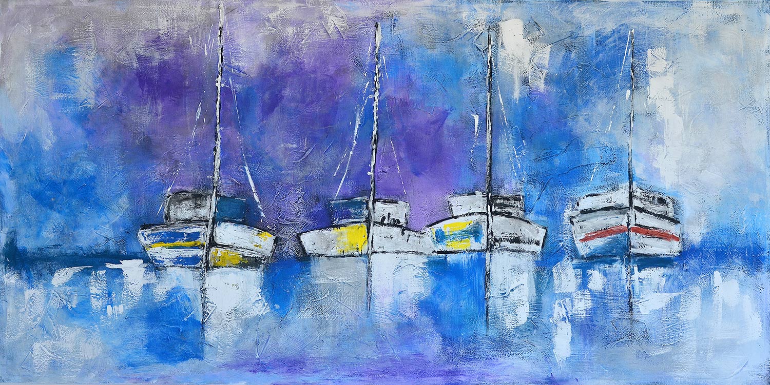 Quadro Barcos em pintura azul