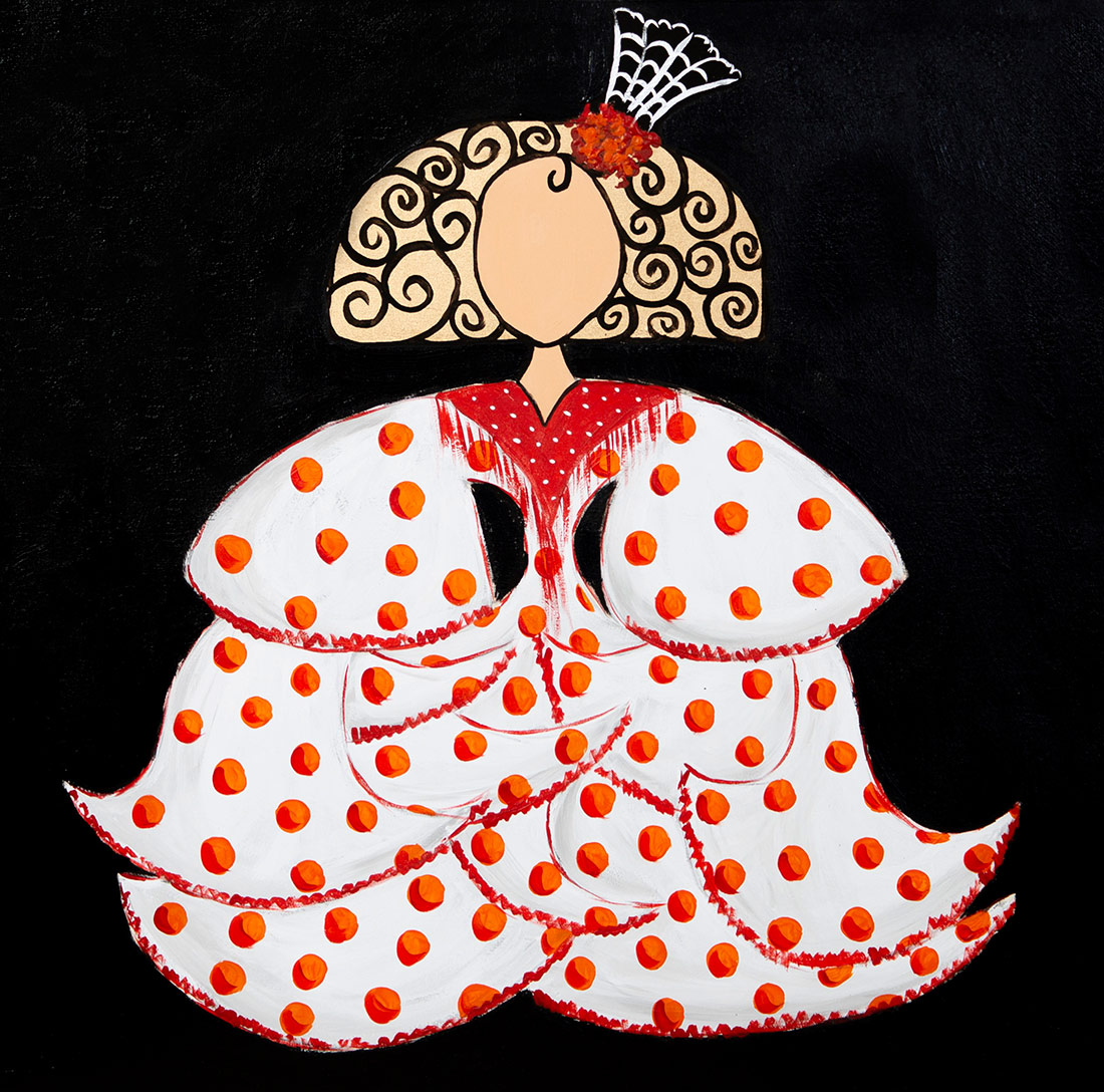 Pintura de menina flamenca vermelha
