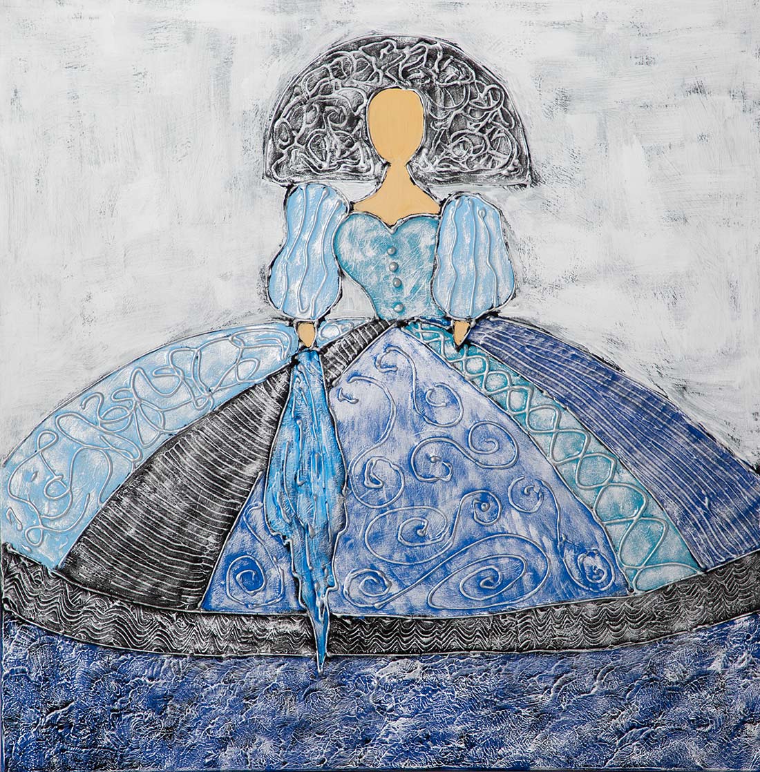 Pintura de lenço azul menina