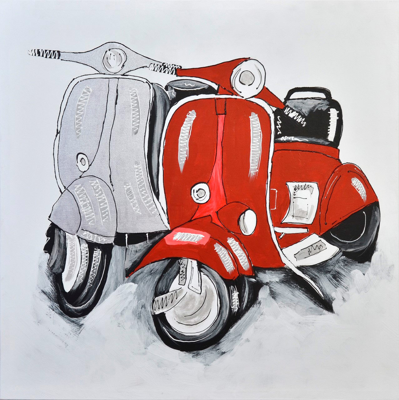 Quadro de scooter vermelho e cinza