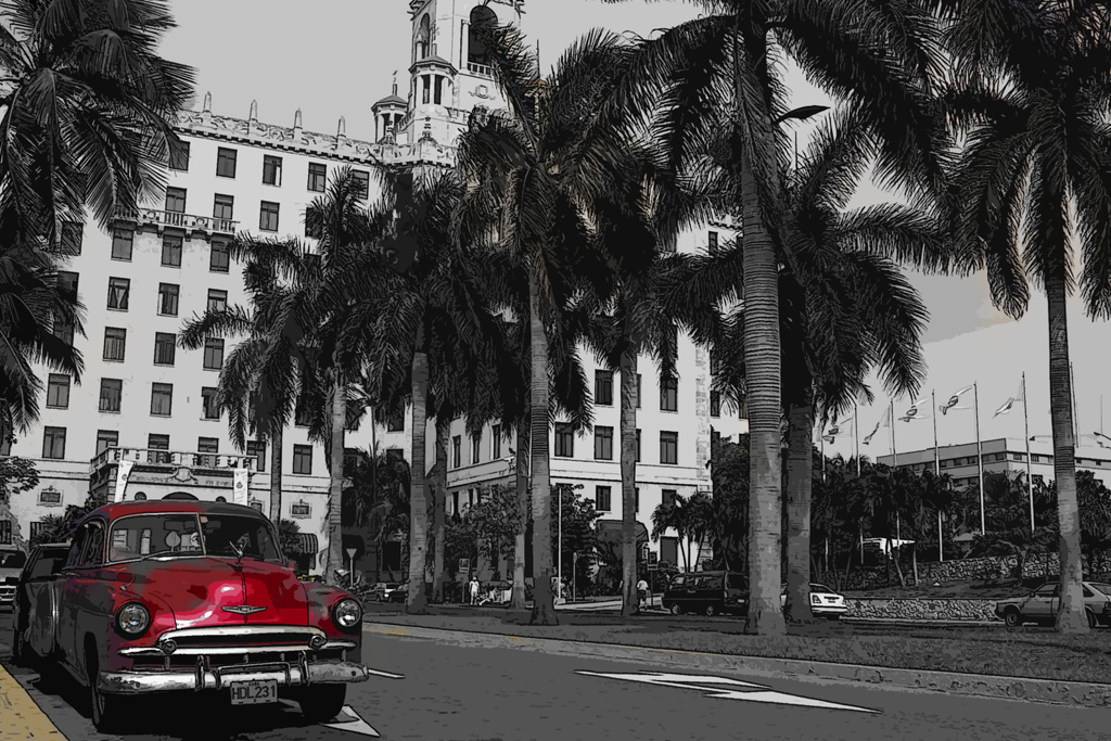 Caixa de carro vermelha em Cuba