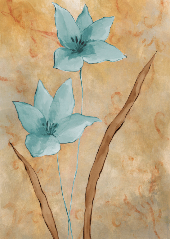 Pintura de flores azuis