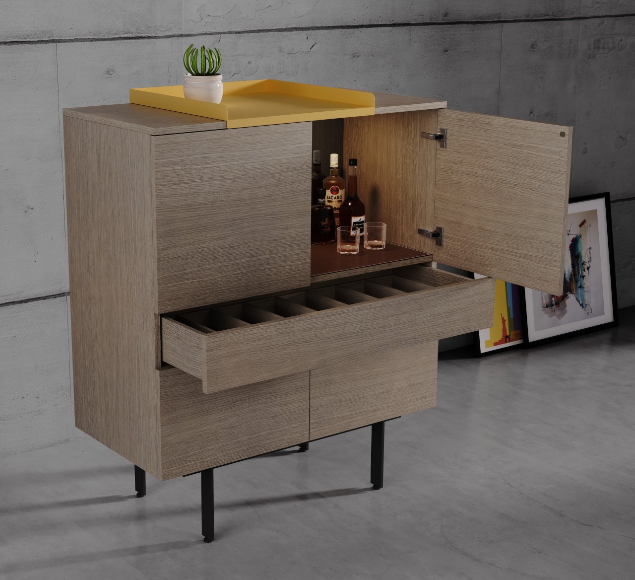 Organização e elegância para a sua casa! O móvel bar Tray é a forma perfeita de ter os seus objetos na sala de estar, com um toque moderno e sofisticado.