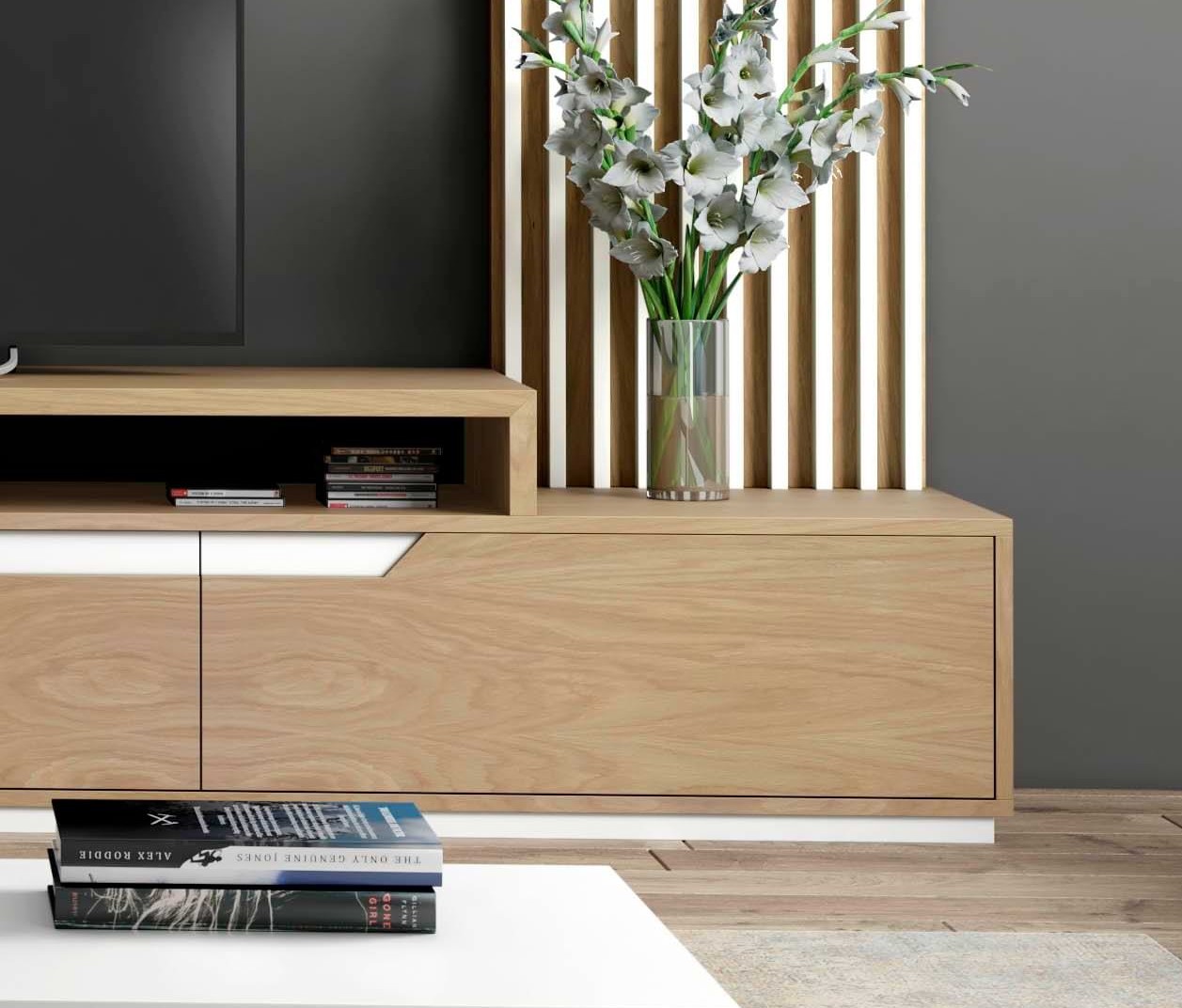 A estante TV Luca é o complemento ideal para destacar a sua sala de estar e dar um toque moderno ao seu ambiente.