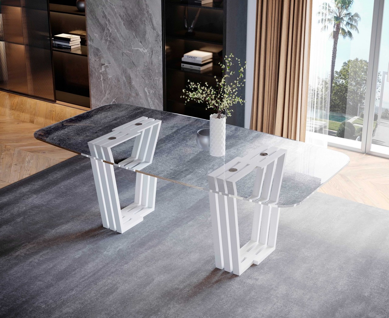 A mesa de vidro Luca é a combinação perfeita entre elegância e modernidade. Seu design único e minimalista destaca qualquer espaço.