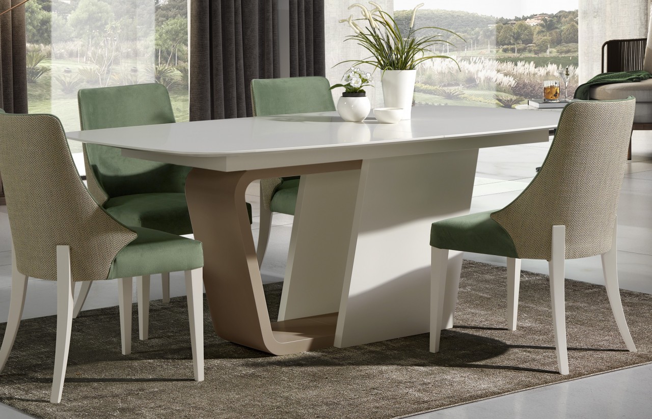 Uma mesa de jantar moderna e elegante a mesa de jantar Musa é o complemento perfeito para qualquer sala de jantar.