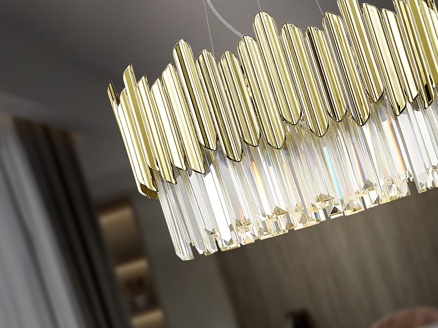 Luz que brilha como ouro: o elegante candeeiro de teto Tiara Dourado é a escolha perfeita para adicionar um toque de luxo à sua sala.