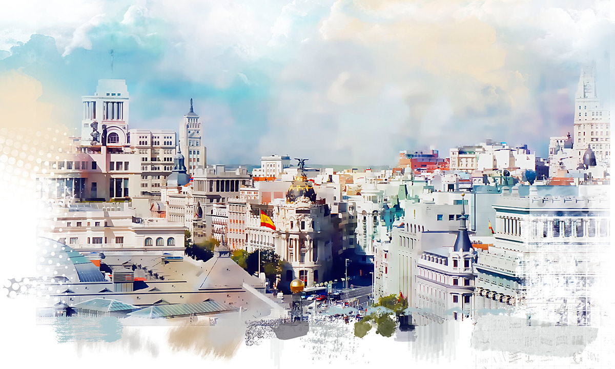 Pintura do centro da cidade de Madrid