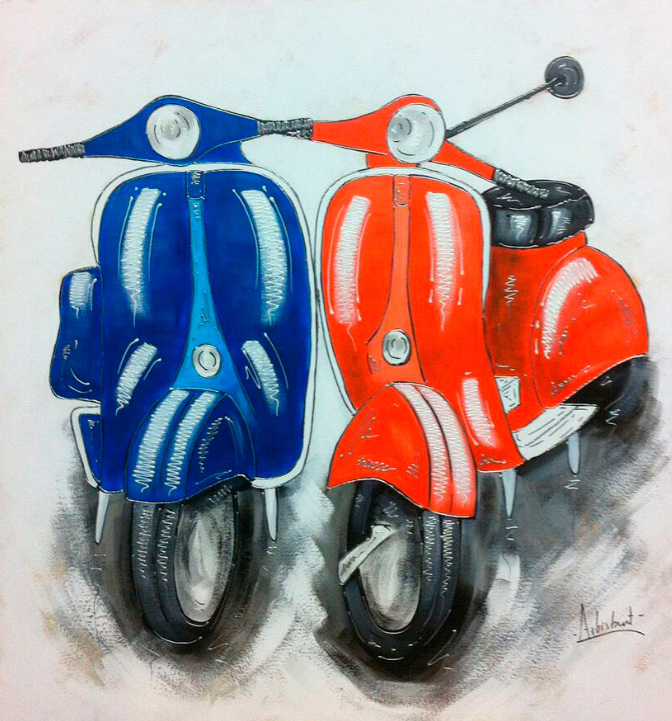 Quadro de motocicleta azul e laranja