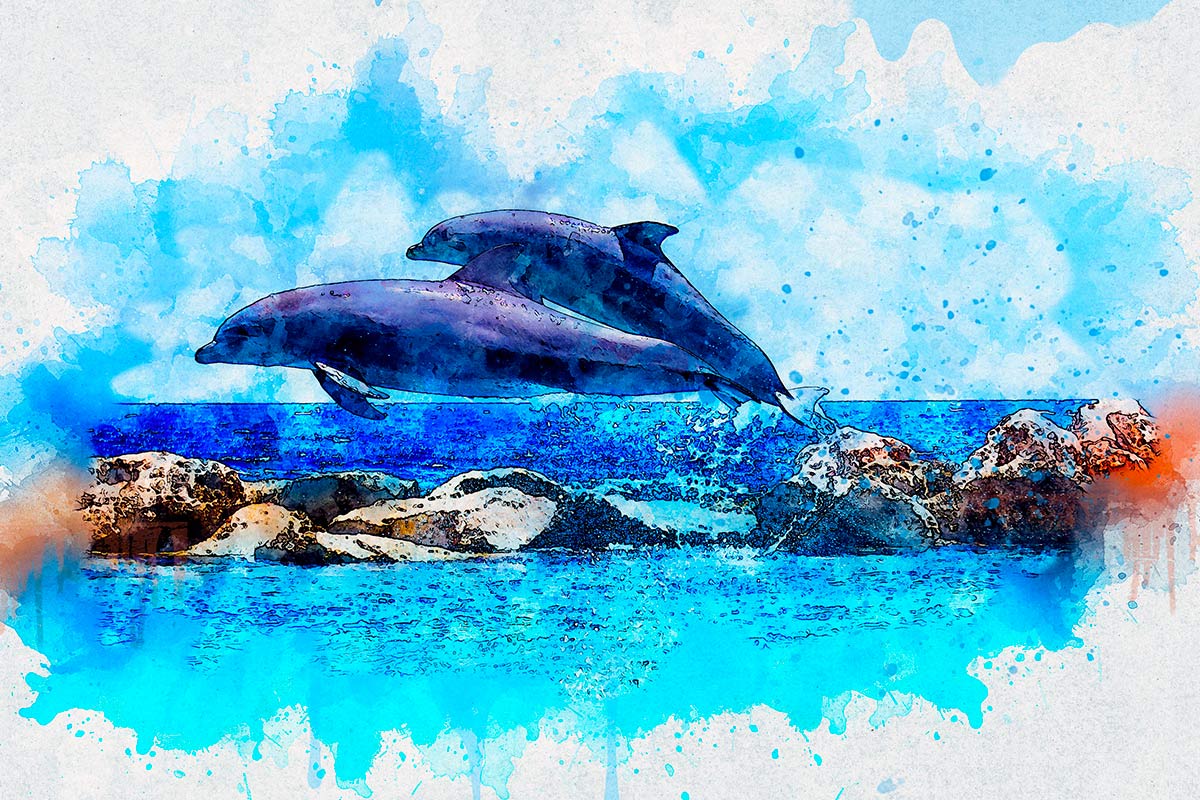 Pintura de golfinhos pulando