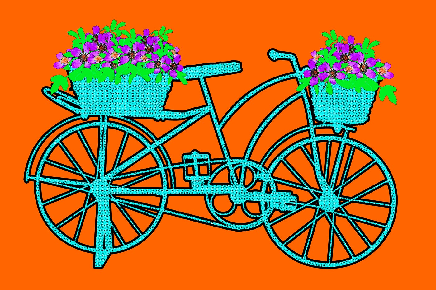 Quadro de bicicleta laranja e turquesa