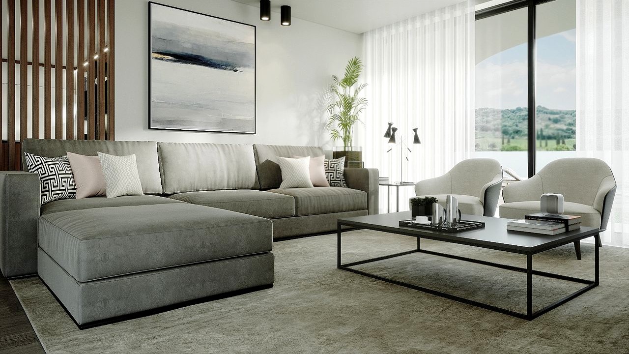 Invista em um sofá confortável. O sofá é o elemento principal para decorar sala de estar e deve oferecer conforto aos seus utilizadores. Opte por modelos espaçosos, com estofados macios e de boa qualidade, para garantir momentos relaxantes.
