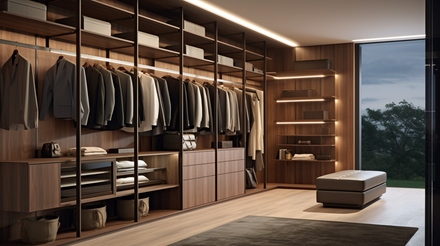 Closets são espaços de armazenamento privado indispensáveis em uma casa, ideais para organizar roupas, sapatos e acessórios, proporcionando maior funcionalidade e estética ao ambiente.