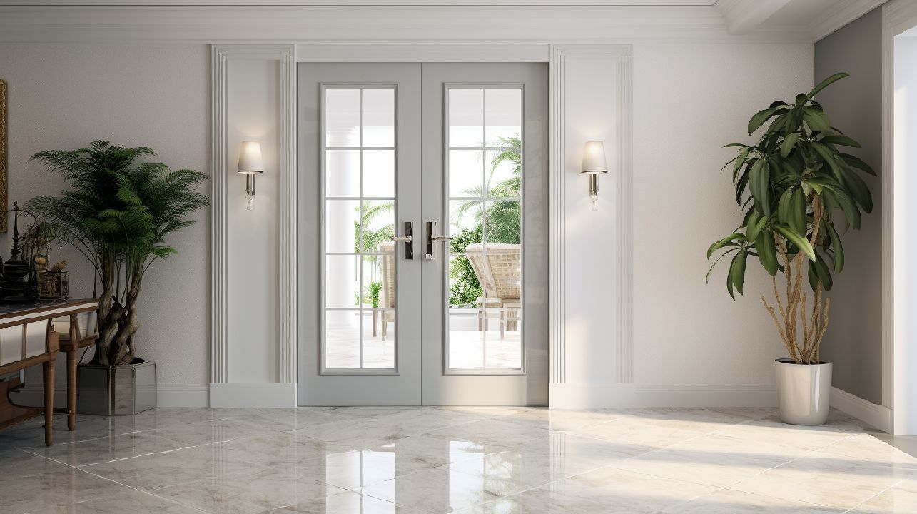 Portas interiores pretas com vidro trazem um toque de modernidade ao ambiente. Além disso, permitem a passagem de luz natural, criando uma atmosfera iluminada e acolhedora no interior da casa.