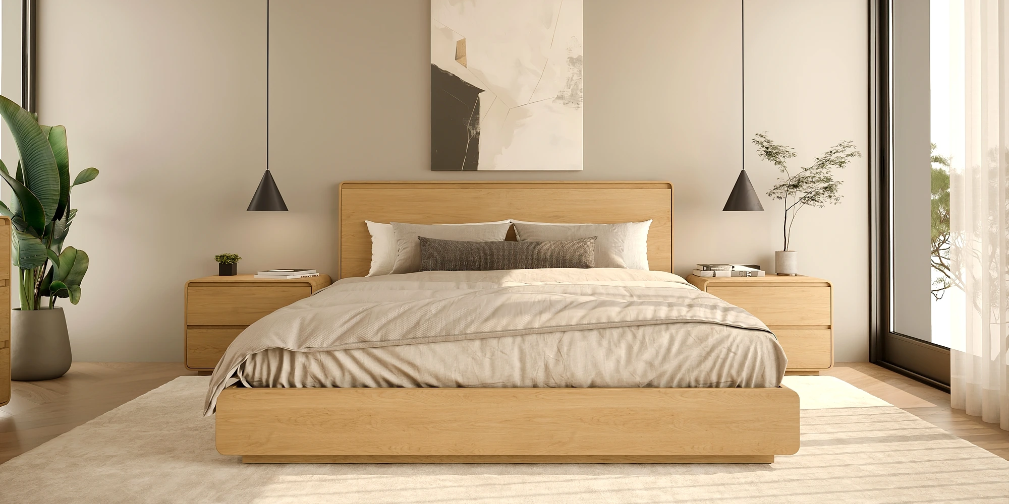 Descubra o quarto de casal em carvalho natural, criado para oferecer conforto e requinte ao seu lar.