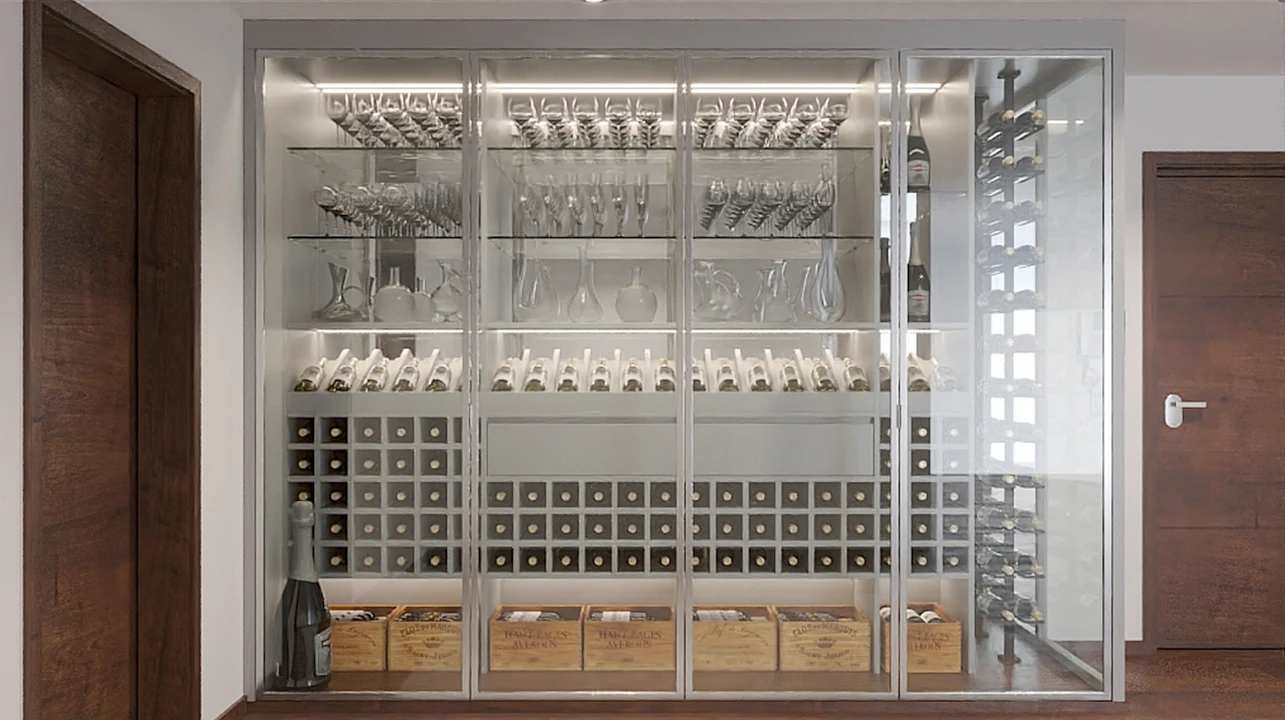 Móvel bar fechado climatizado, design elegante para bebidas na temperatura ideal