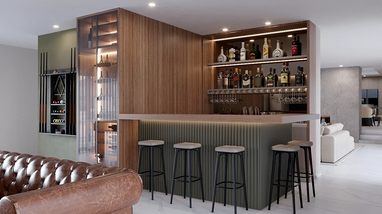 Móvel bar com balcão, peça central para um bar em casa, ideal para receber amigos.