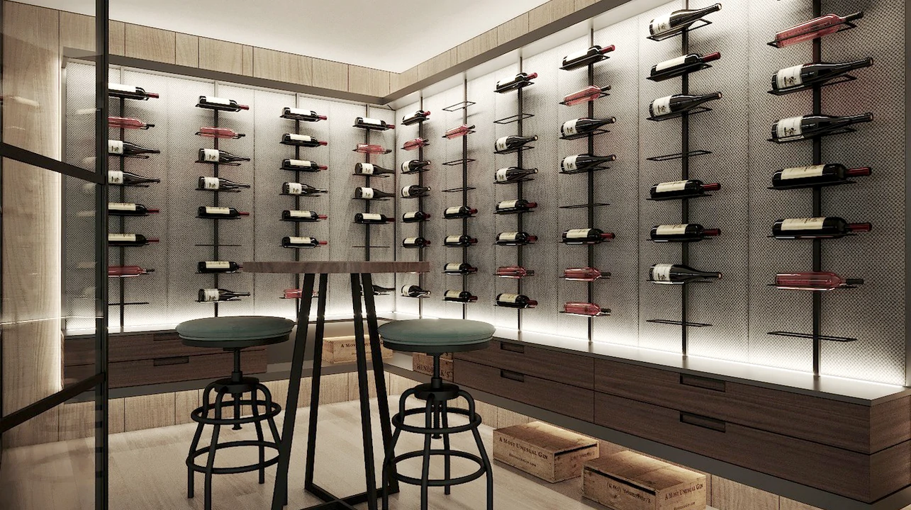Móvel bar para adega, design elegante e funcional para armazenar vinhos e acessórios