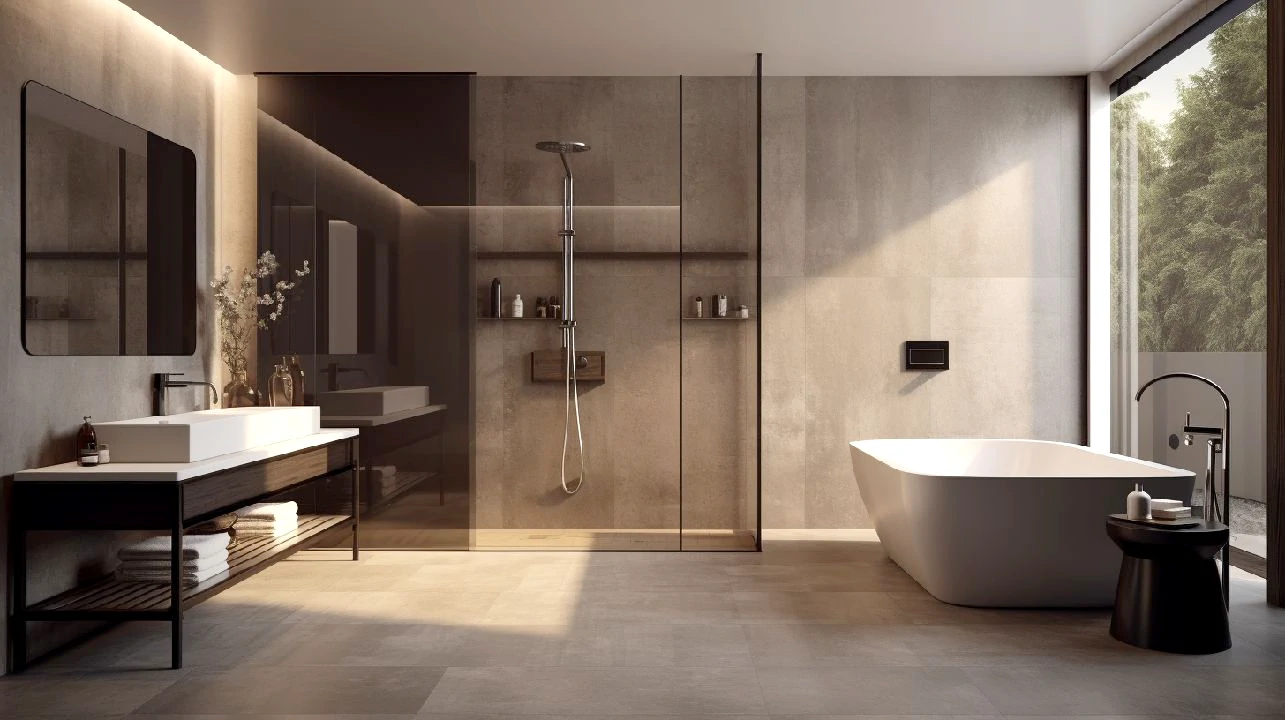 Casa de banho moderna com móvel elegante e lavatório de pousar, destacando funcionalidade e estilo.