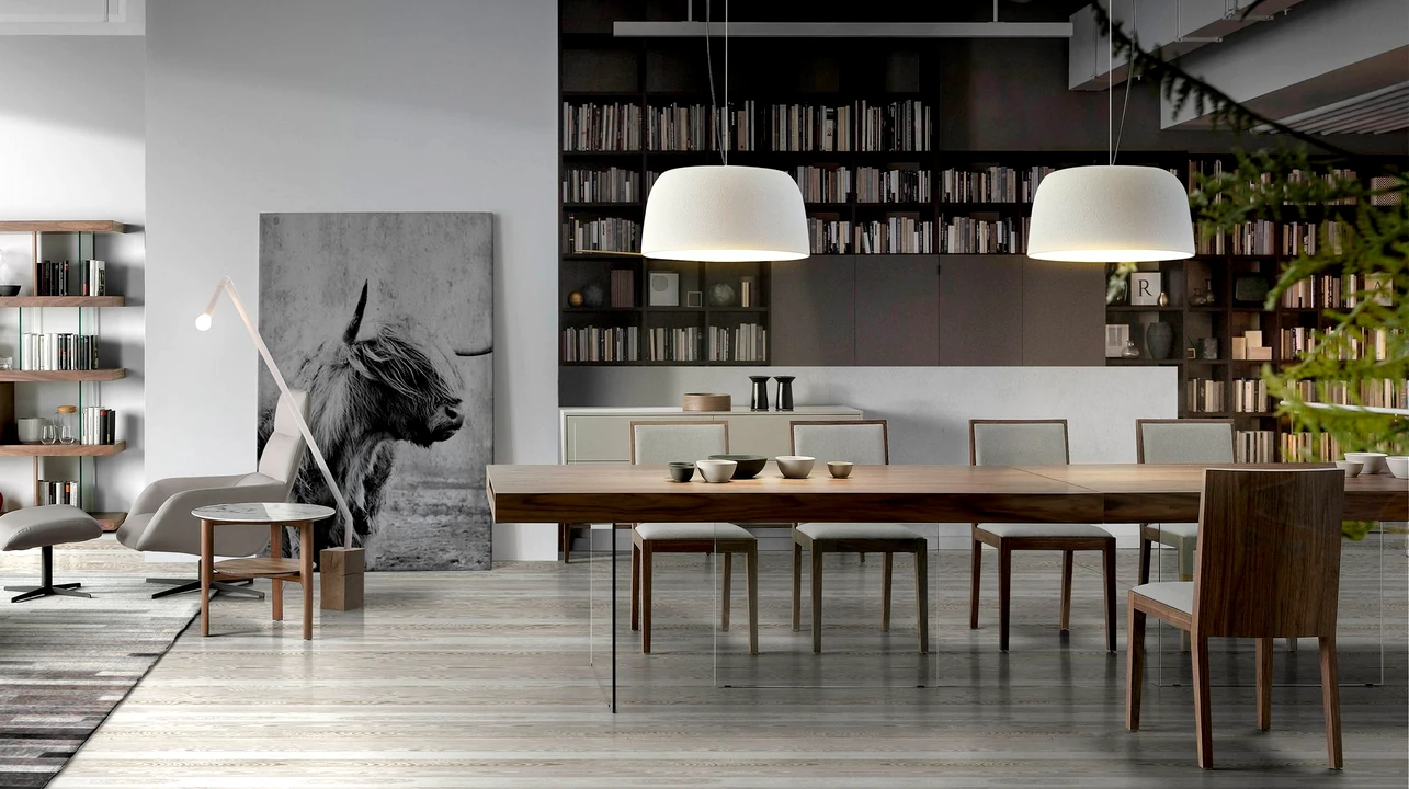 Sala de jantar moderna, unindo estilo contemporâneo e funcionalidade para refeições elegantes.