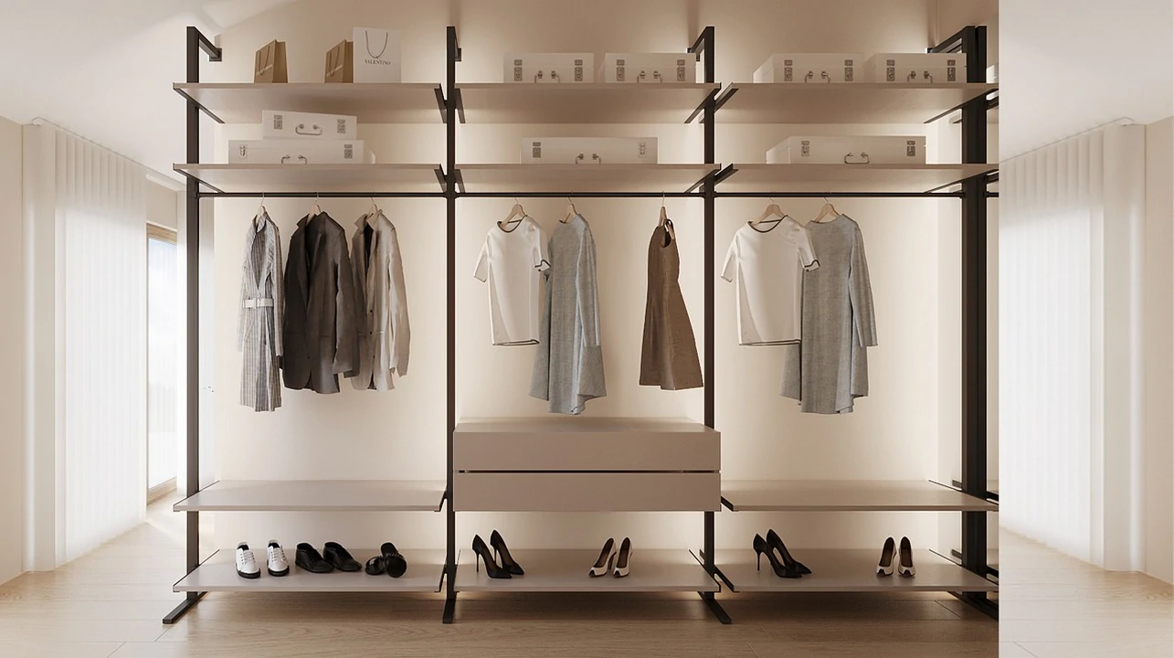 Closet aberto, solução elegante para organizar roupas no quarto