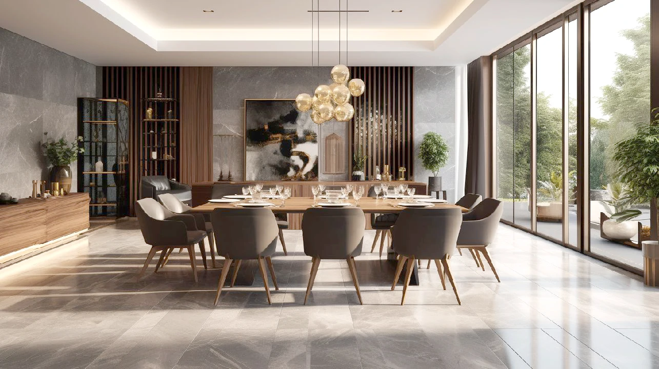 Sala de jantar com design arrojado, peças modernas e ousadas.