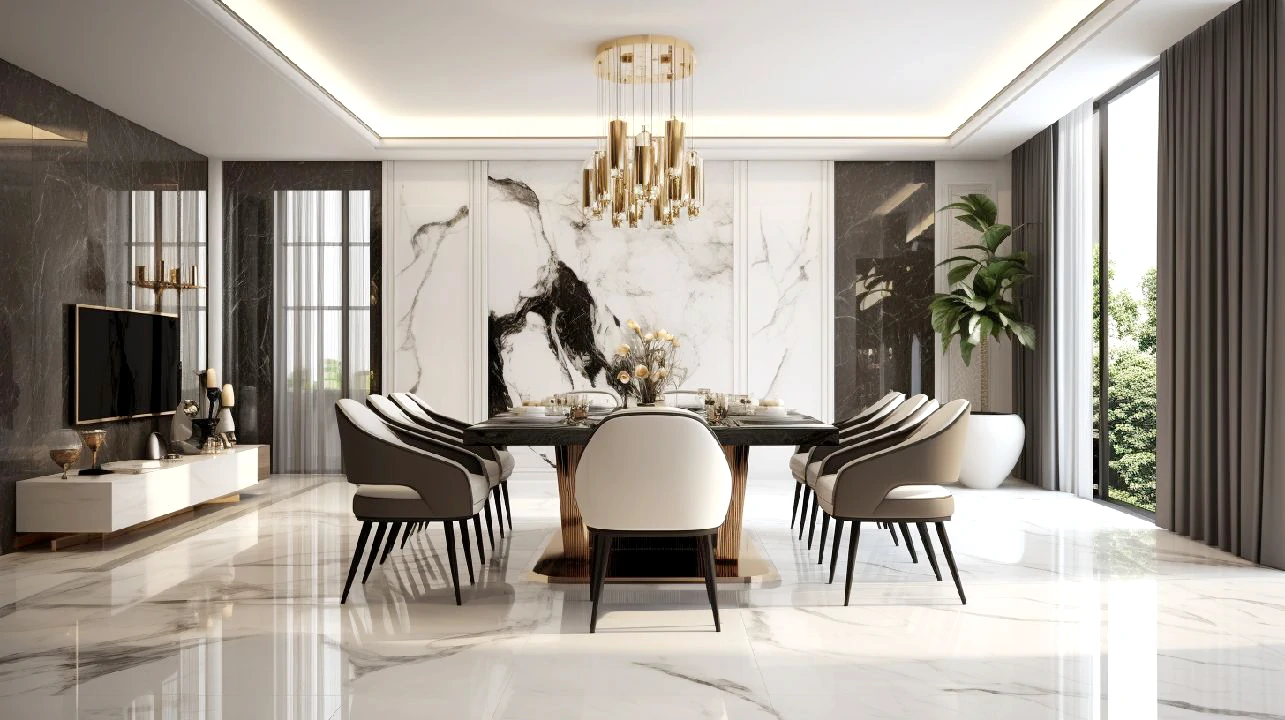Sala de jantar moderna, design arrojado e peças de destaque