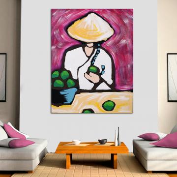 Quadro oriental pintando com frutas